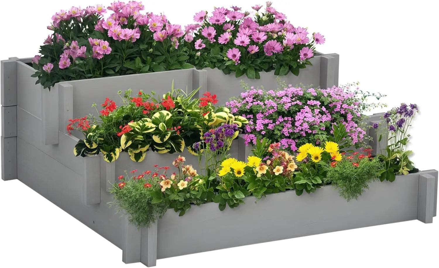 

3-х уровневая приподнятая садовая кровать с 5 отделениями и подкладкой для кровати, приподнятый ящик для цветов из елового дерева, для овощей, трав, уличных растений