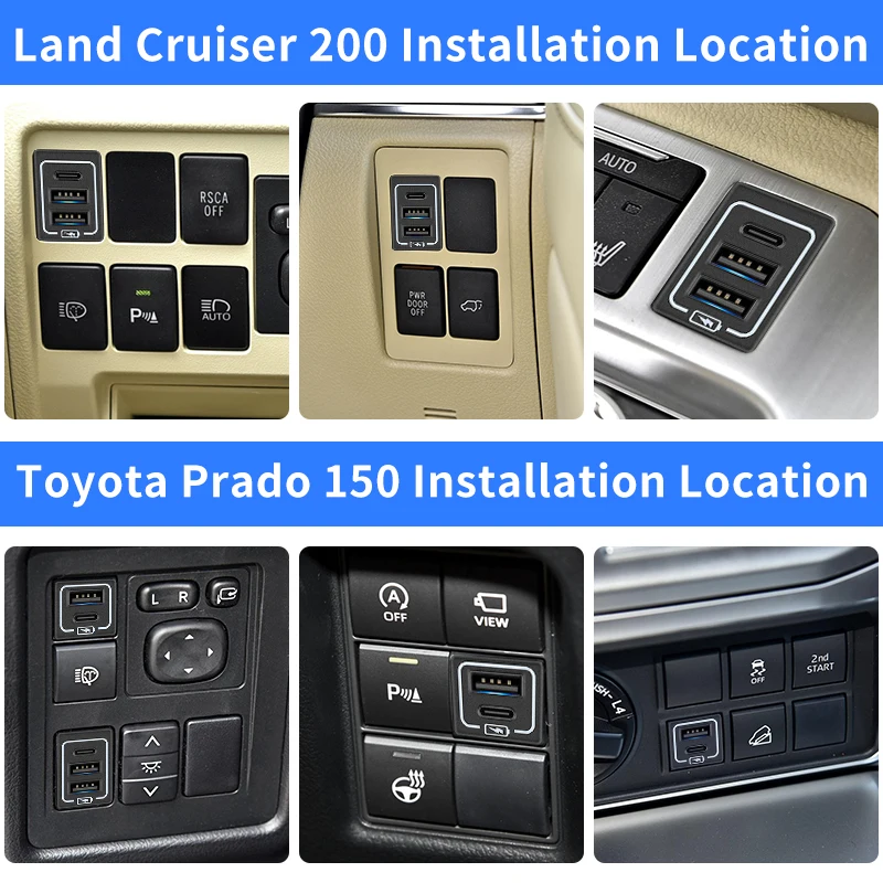 For Toyota Land Cruiser Prado 150 200 Car QC3.0 Quick Charger Accessories Modification LC150 LC200 Dedicated Led Charging System