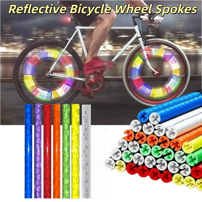 12PCS/Bag Bicycle Wheel Spokes Reflective Sticker Tube Strip Warning Light DIY 7.5cm MTB Cycling Reflector Reflective Safety Kit