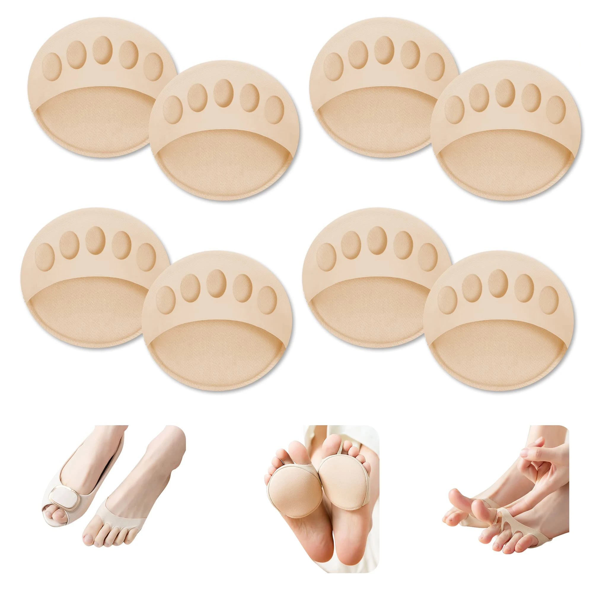 1 Pairs Ball of Foot Cushion Pads Honeycomb Fabric Forefoot Socks Pads Women's Invisible Toeless Half Socks Metatarsal Pads