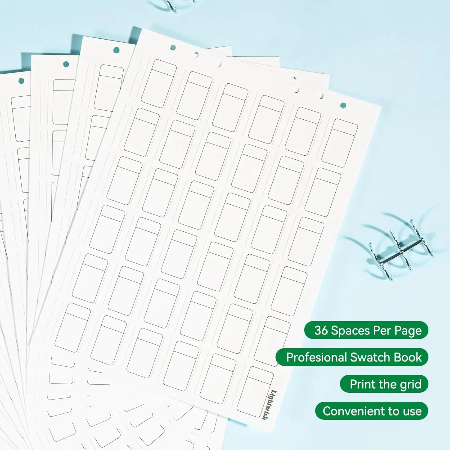 LIGHTWISH Watercolor Swatch Book - 12 Detachable 100% Cotton Sheets 36 Spaces, 300gsm/140lb for Watercolor, Gouache, Oil Pastels