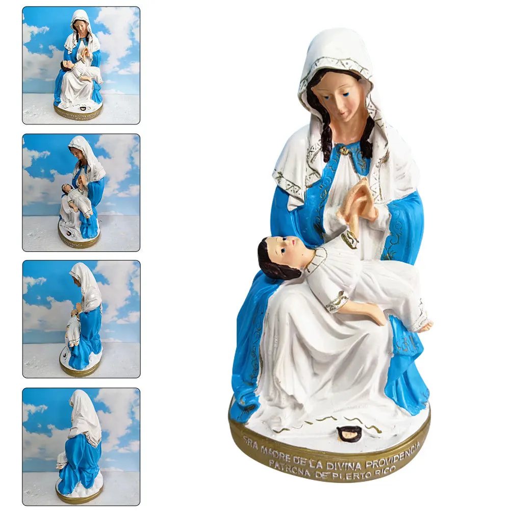 Virgin Mary and Child Resin Statue Exquisite Craft Work Desktop Ornament for Church Home Hotel Religious Decor