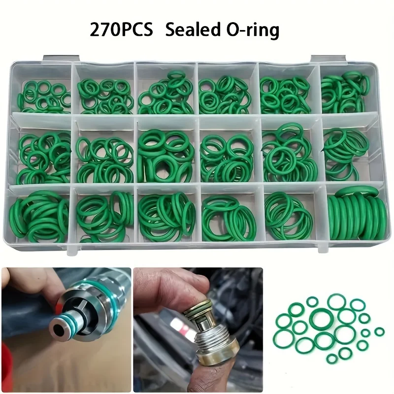 270pcs 18 Sizes Rubber Air Conditioning O Rings Universal Car Auto Repair Tools Refrigerant Ring Sets With Plastic Box Kit Set