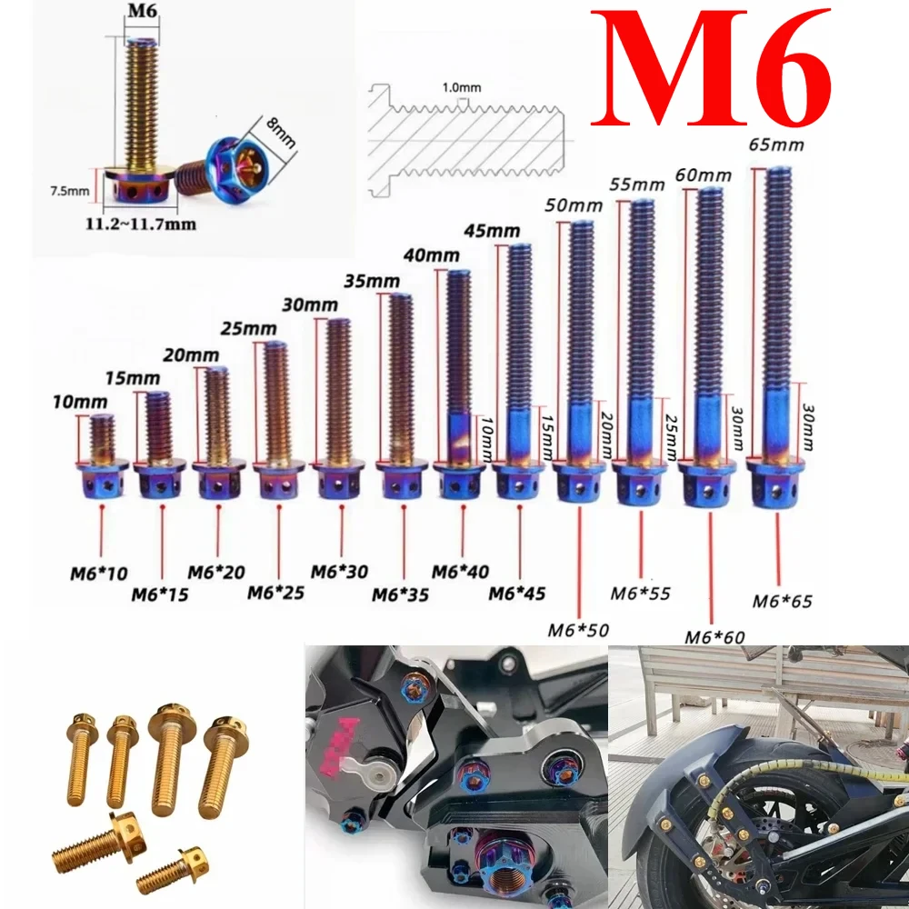 M6  Motorcycle Disc Brake Bolt Bolts Burned Blue Color Hexagon Flange Head Screws Motor Fastener