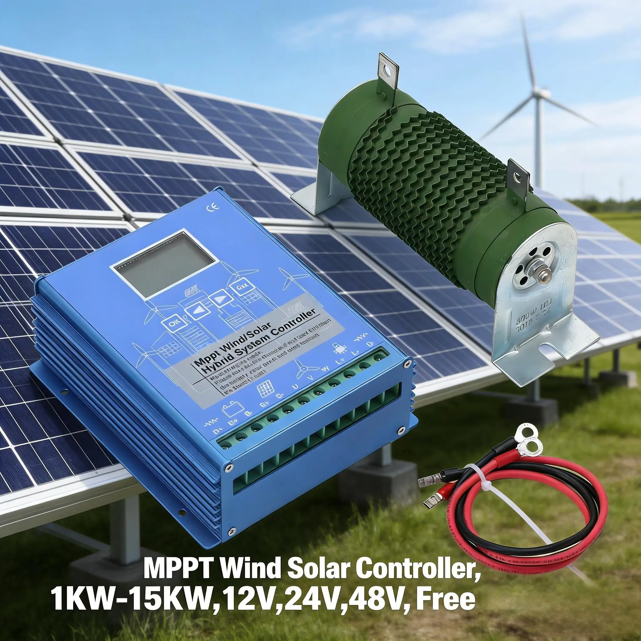 1kW 12V 24V 48V MPPT Wind Solar Hybrid Controller with LCD Display, Booster Charge Regulator for LiFePO4/Lead‑Acid Battery