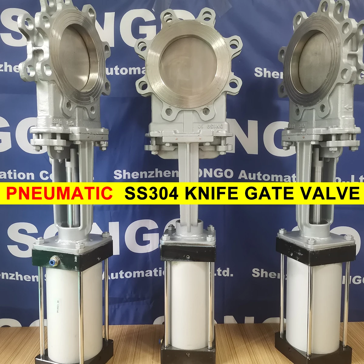 100mm Pneumatic slurry knife gate valves non-rising stem Pneumatic actuator Air Control double flange Cast iron Knife Gate Valve