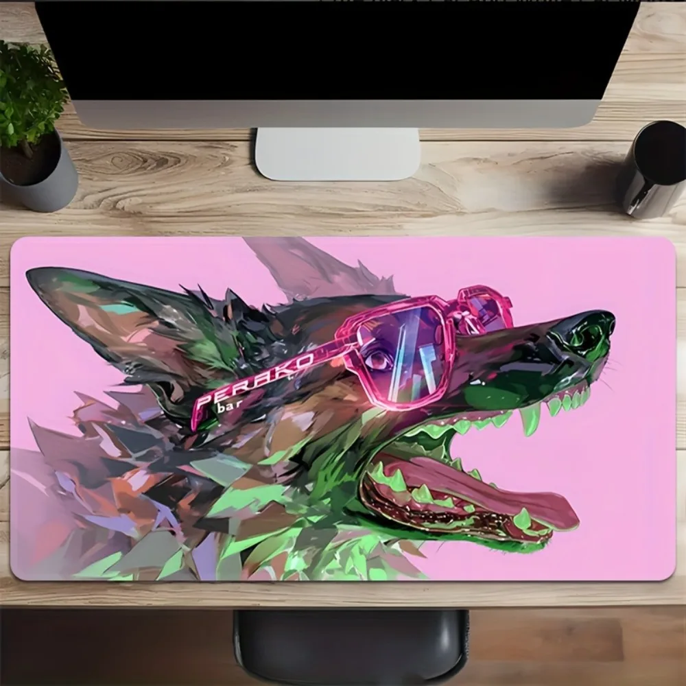 

Коврик для стола Cyberpunk Cool Wolf, большой коврик для мыши в неоновых розово-зеленых тонах, стильный декор для игрового стола
