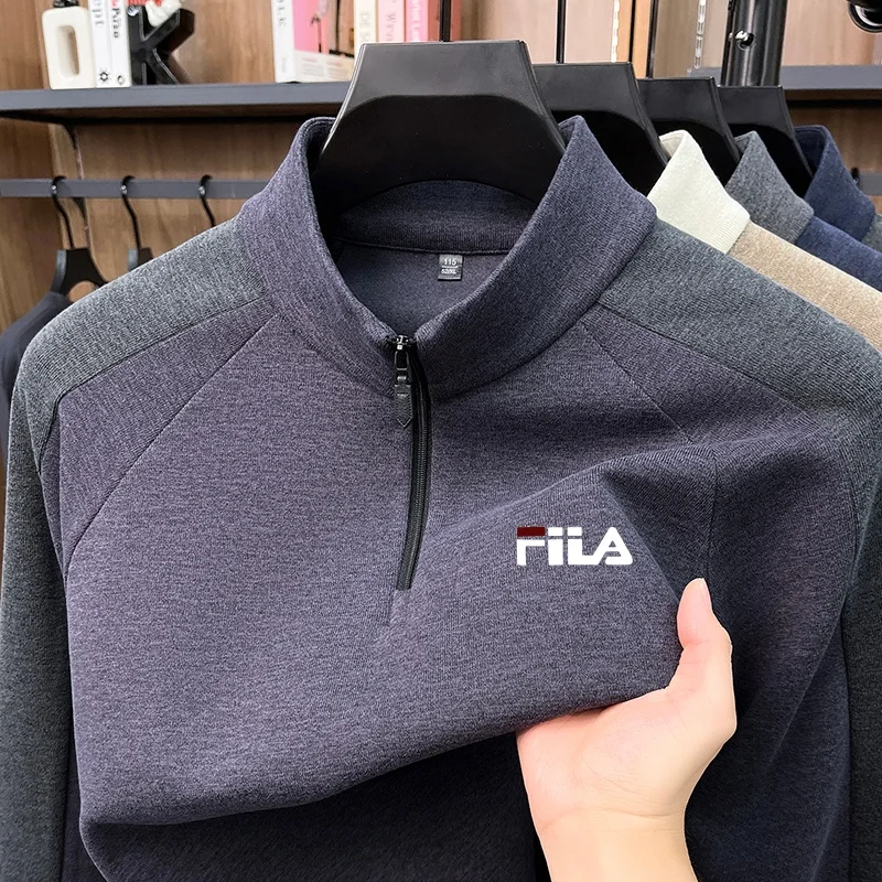 Trendiges T-Shirt mit halbem Reißverschluss und Stehkragen, bedruckt, Herbst-Winter, winddicht, warm, Farbblock-Design, langärmelig, Business-Casual-Herrenbekleidung – Detail 6