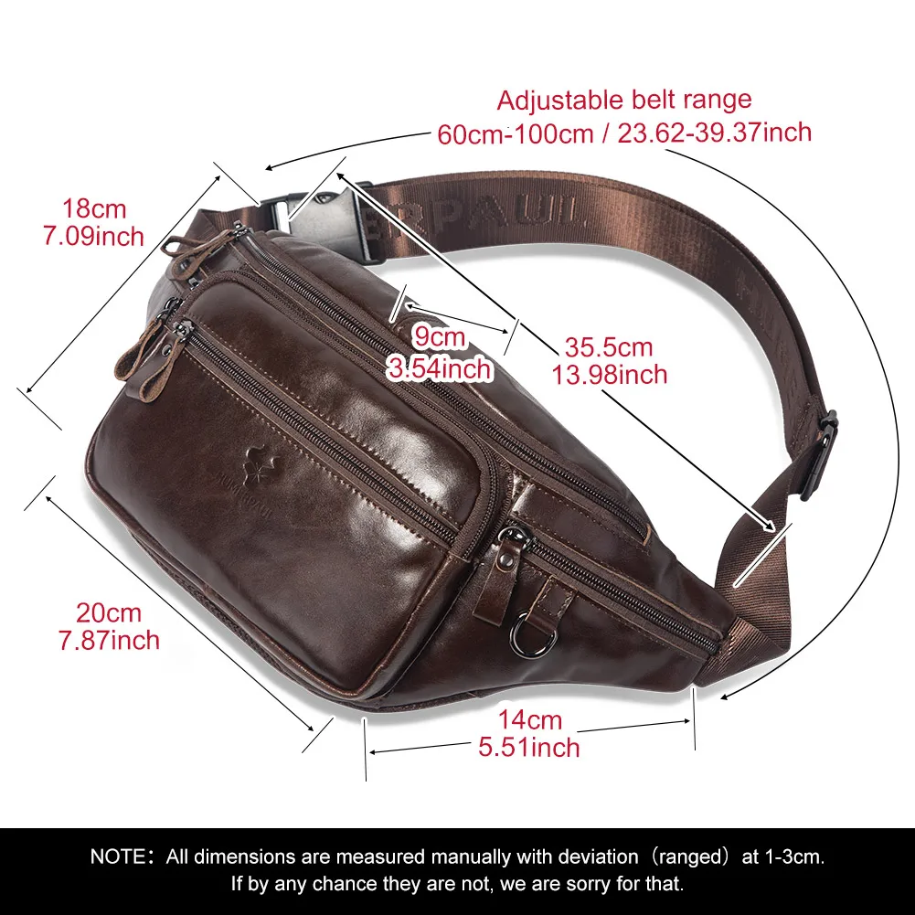 KAVIS Genuine Leather Fanny Pack Waist Bag Multi-Pockets Waist Belt Bag Large Capacity Chest Bags for Hiking Running And Cycling