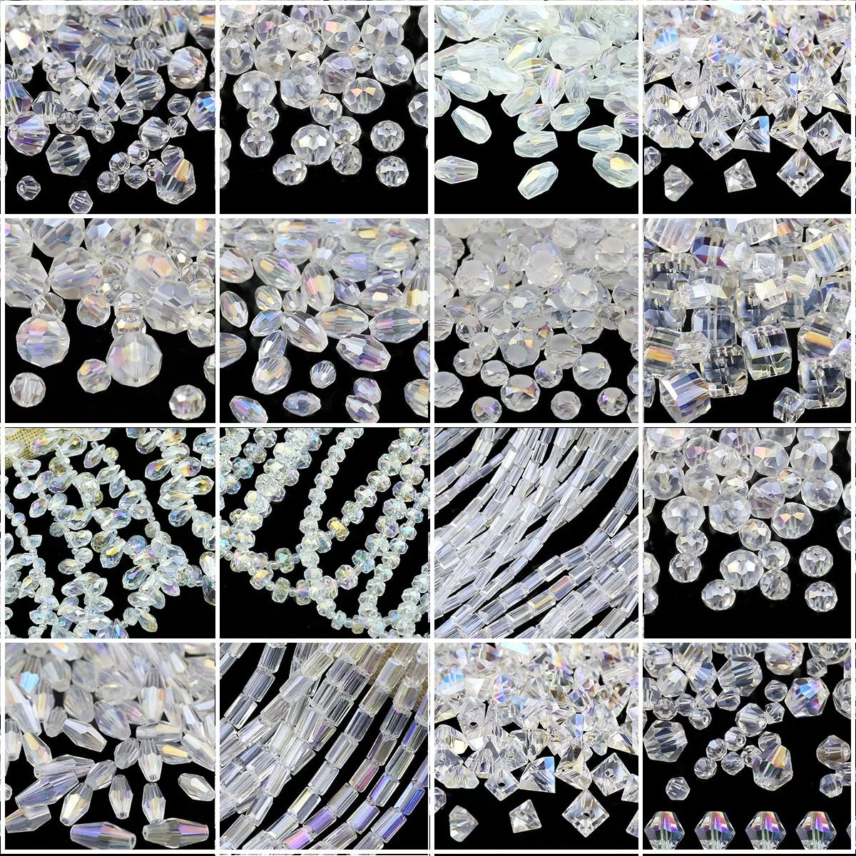 White Austrian Crystal 3 4 6 8mm Square Round Triangular Teardrop Loose Spaced Beads For Jewellery Making DIY Bracelet Necklace