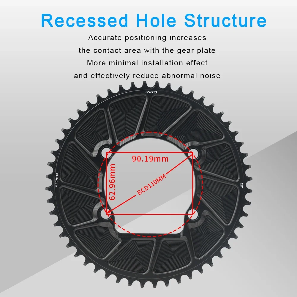 RIRO 4-Bolts 110BCD Single Chainring, 46/48/50/52/54/56/58T Road Bike Chainwheel, Compatible with Shimano 105/FC-R7000/R8000