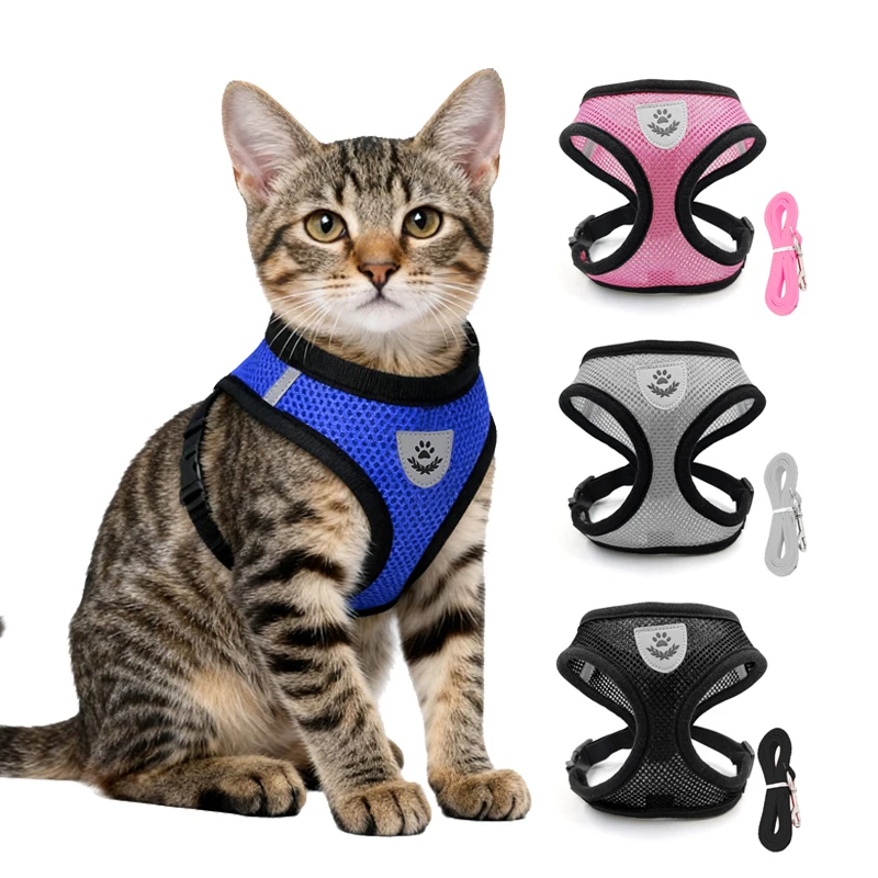 Arnés para gatos a prueba de Escape, conjunto de correa, chaleco reflectante ajustable para gatitos, correa para el pecho para gatos pequeños, perros, accesorios para mascotas al aire libre