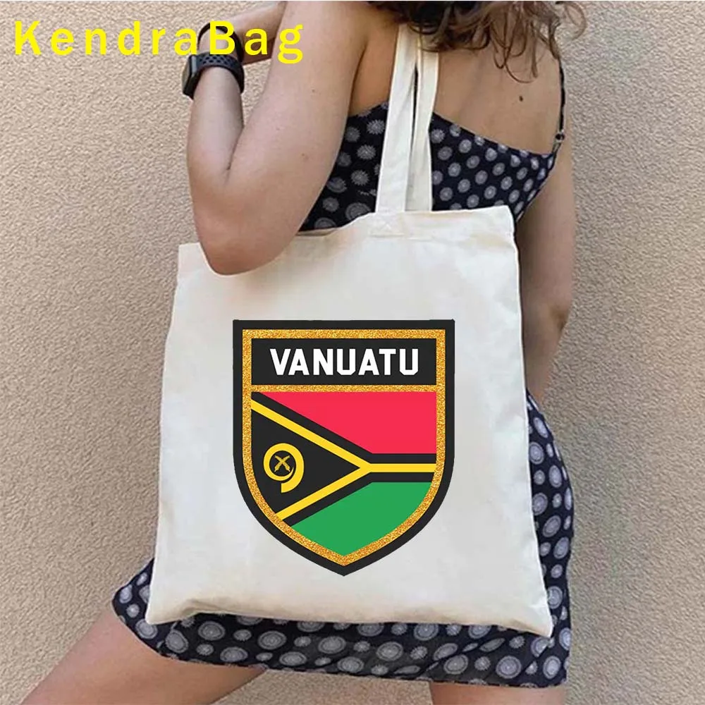 Vanuatu Flag Vanuatuan Map Canvas Shoulder Tote Bag Emblem Tropical Island Paradise Travel Heart Patriotic Gifts Cotton Handbags