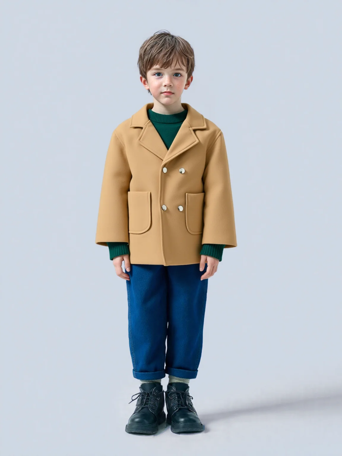 School Children Windproof Outdoor Jacket 3-11Y Boys Girls Christmas Winter Warm Wool Coat Kids New Year Photography Woolen Coat
