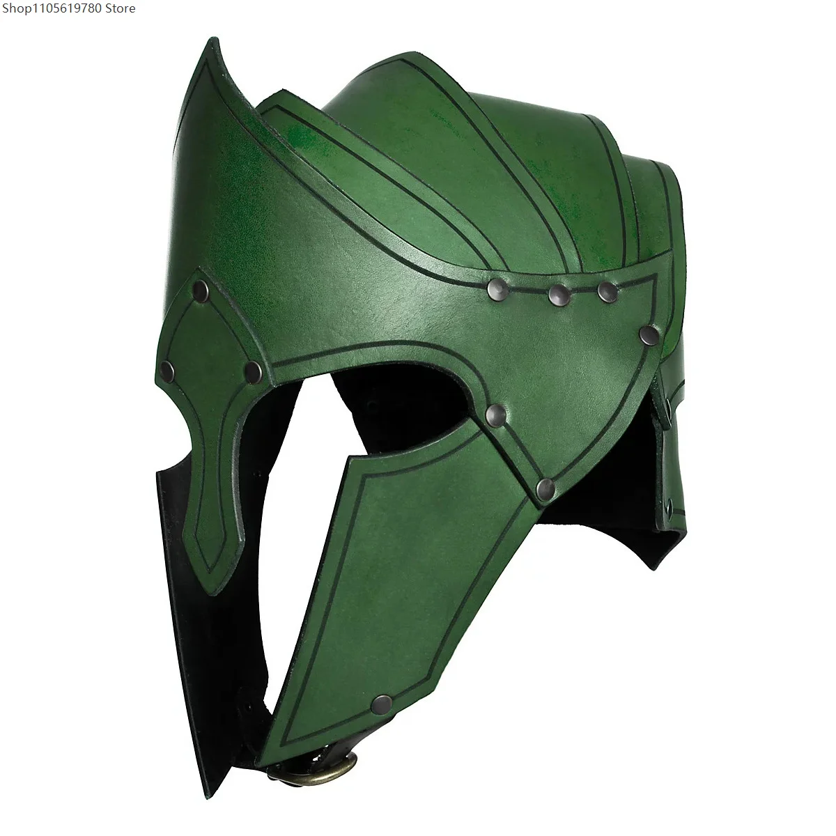 Vintage Medieval PU‑Leather Warrior Helmet Gladiator Head Armor Rivet Detail Adult Cosplay Halloween Cosplay Dress‑up Accessory