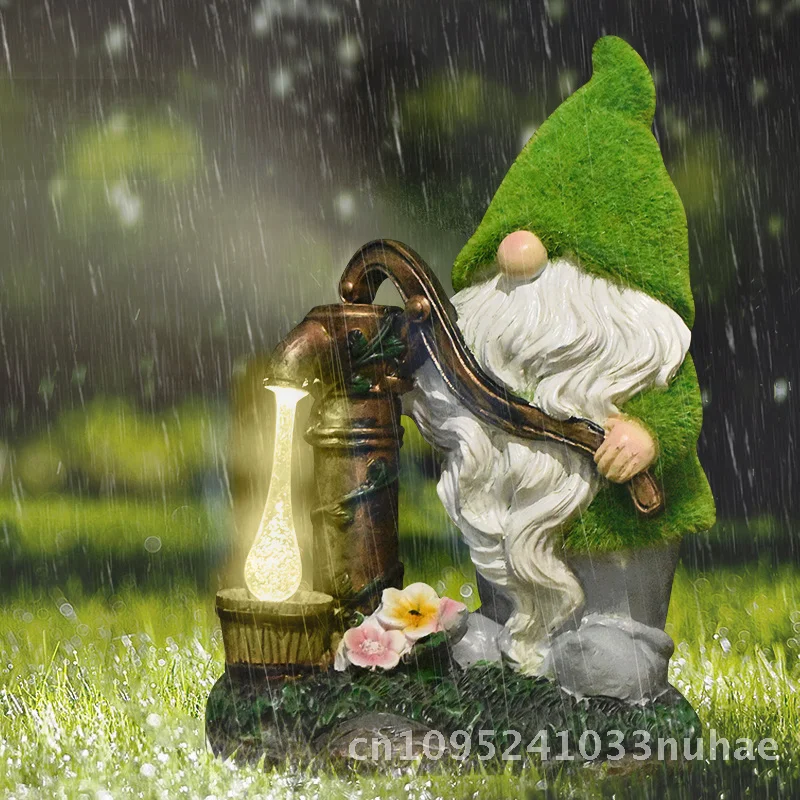 

Creative Flocking Solar Outdoor Light Dwarf Well Statue Garden Path Decorative Resin Ornament American Style Courtyard Lighting