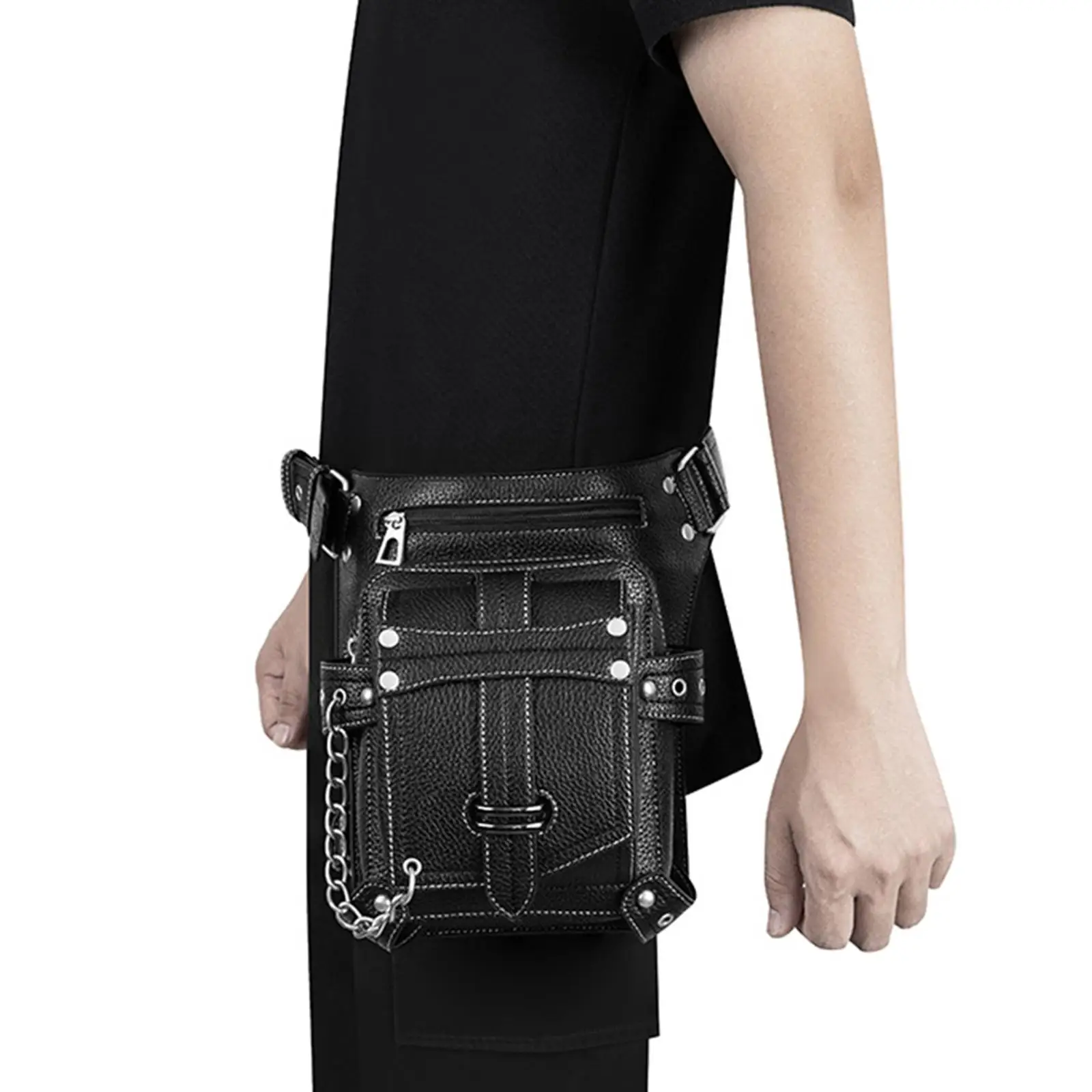 PU Waist Bag Fanny Pack Thigh Leg Hip Purse Gothic Steampunk for Motorcycle