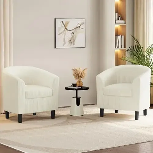 Corduroy Barrel Chairs Set of 2, Upholstered Club Chairs, Round Armchairs Waiting Room Chairs with Soft Cushion for