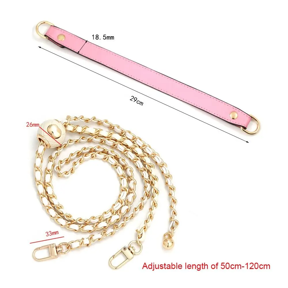 Fashion Metal PU Leather Bag Chain Small Golden Balls Chain Adjustable Length Replacement Shoulder Belt Handbag Accessories