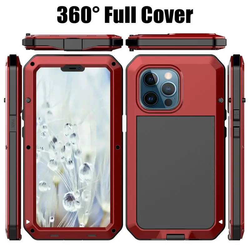 Heavy Duty Armor Aluminum Metal Silicone Case For iPhone 15 14 13 12 11 Pro Max XS Max XR 678 SE Anti-drop Glass Screen Film