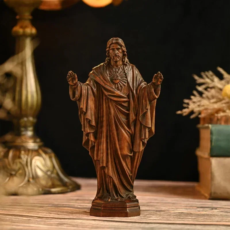 Vintage Solid Wood Carving Handcrafts Jesus Sacred Statue Ornaments Office Decor Cross-Border Figurines