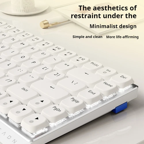 EWEADN Teclado mecánico para juegos trimododo de perfil bajo de 84 teclas, retroiluminación blanca, ergonómico, para oficina y juegos, computadora portátil/PC