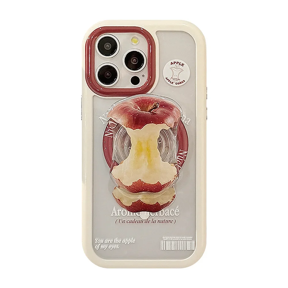 Apple core art Magnetic bracket transparent Phone Case For iPhone 16 15 14 13 12 Pro Max Xr 15 16 Plus Case Cute cartoon Cover