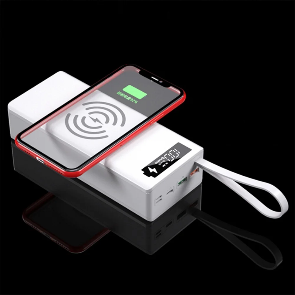 

A45U 16x18650 Зарядное устройство для аккумулятора Чехол-держатель Power Bank Двойной USB ЖК-дисплей Поддержка быстрой и беспроводной зарядного устройства Аккумулятор черный