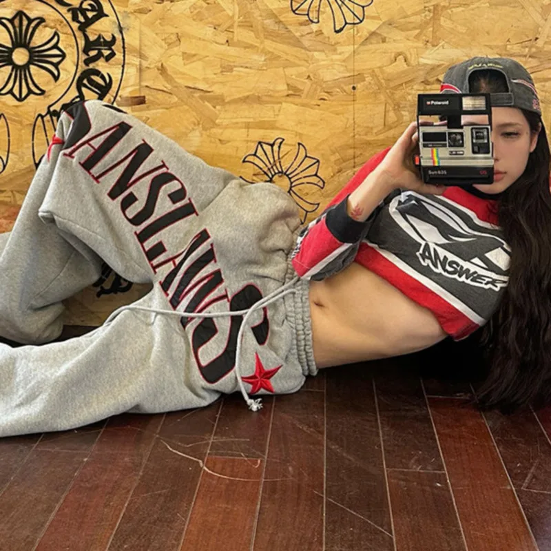 Y2k Hot Pants American Street Rock Hot Girl Style High Waist Straight Sport Pants INS Women's Loose Casual Wide Leg Sweatpants