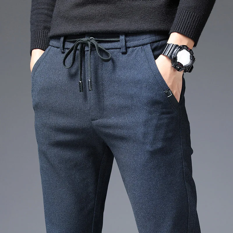 

2025 новые брендовые тонкие повседневные брюки, мужские весенне-осенние деловые хлопковые черные, серые, синие брюки, мужская модная корейская одежда