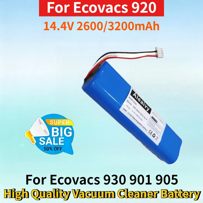 

Newest 14.4V 2600/3200mAh 4S1P Lithium-ion Rechargeable Battery for Ecovacs 920 930 901 905 High Quality Vacuum Cleaner Battery