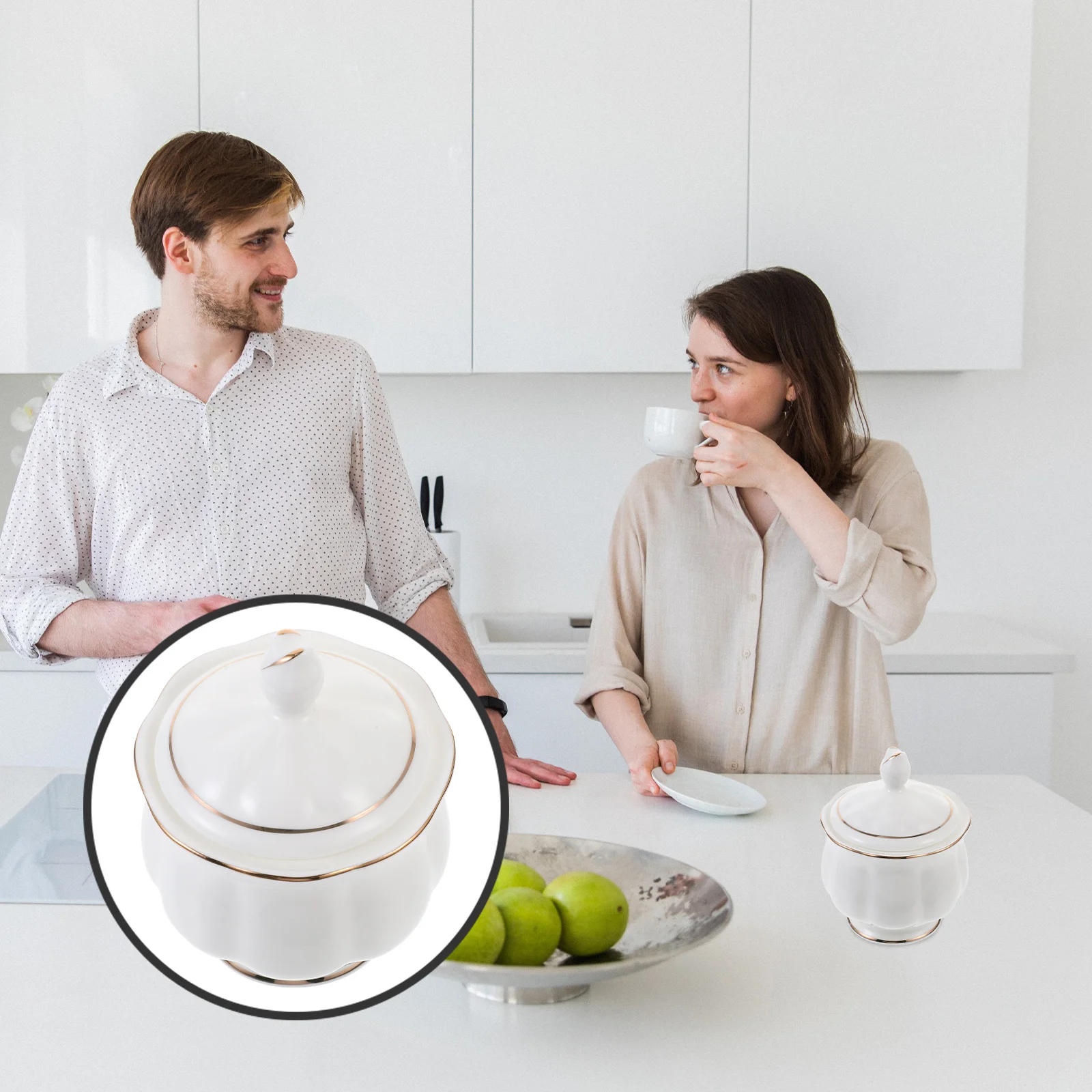 

Ceramic Sugar Bowl with Lid High Hardness Easy Clean for Home Cafe Sugar Container Candy and Snack Storage Jar with Lid