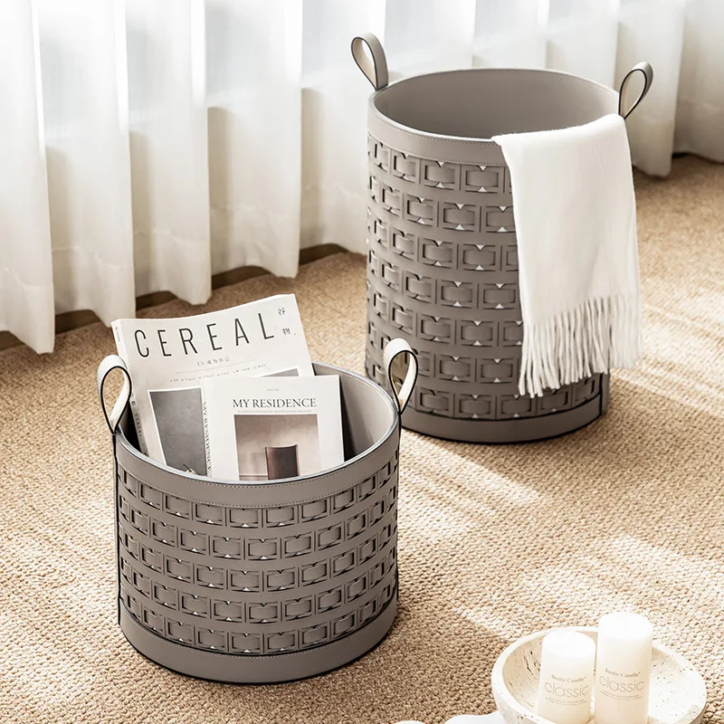 Cesto de Ropa de Cuero, Minimalista, de Lujo Ligero, Estética de Alta Gama, para Armario, Hotel, Alquiler Vacacional, Cesta de Almacenamiento Plegable