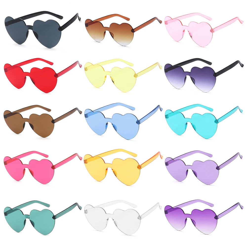 1Pc Party Favor Heart Sunglasses for Women Heart Glasses Transparent Rimless Eyewear Candy Color Trendy Costume Accessories