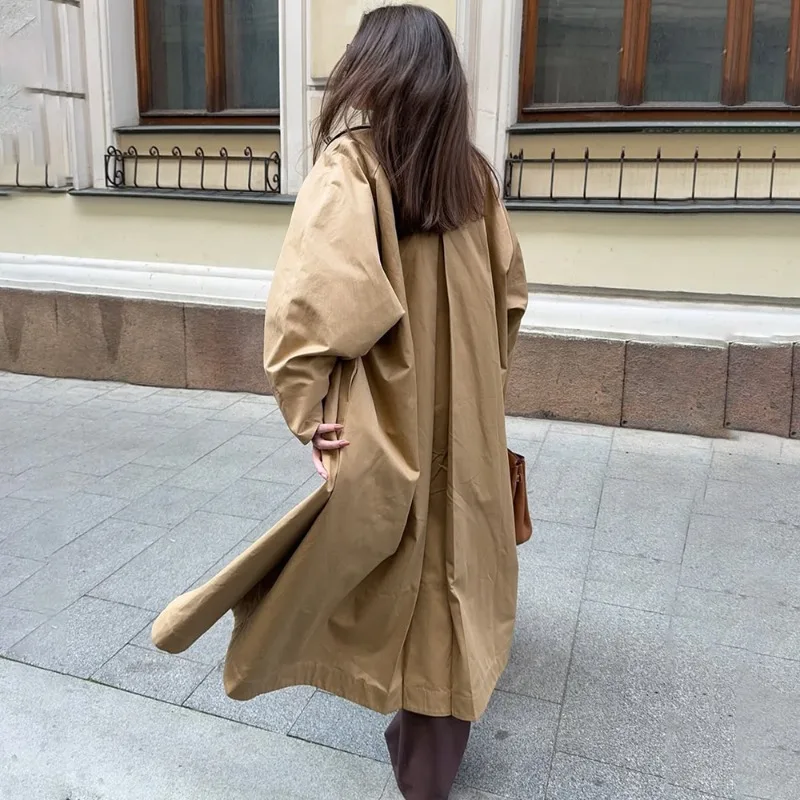 Tuularose Women's Long Trench Coat Jackets Fashion Simple Casual Loose Solid Long Jackets Autumn Office New Female Outwear 2025