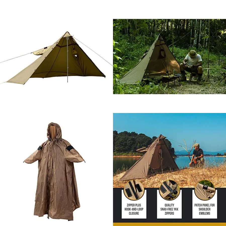 

TENTSFORMER Hooded Poncho 4-in-1 Raincoat, Backpack Rain Cover, Half Teepee Tent and Tarp Shelter