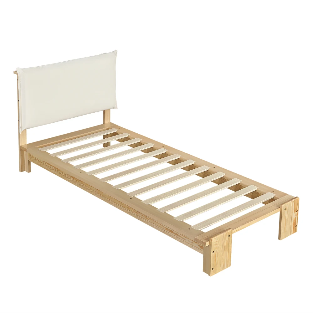 PINGGO Samtbezogenes Einzelbett für Kinder, weiche Rückenlehne, stabiler Rahmen, 90 x 200 cm, Bettgestell aus Kiefernholz, Schaumstoff und Sperrholz, ohne Matratze – Detail 12