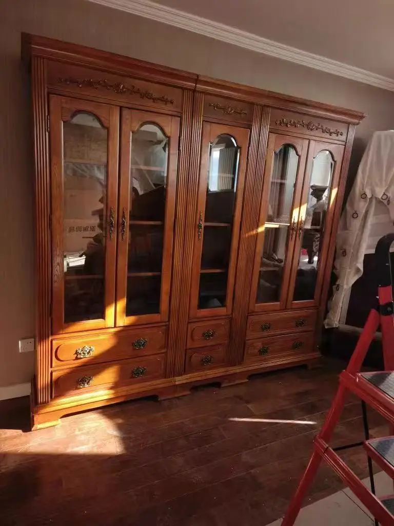 

American solid wood bookcase study bookcase large capacity bookshelf with corner floor locker European combination bookcase