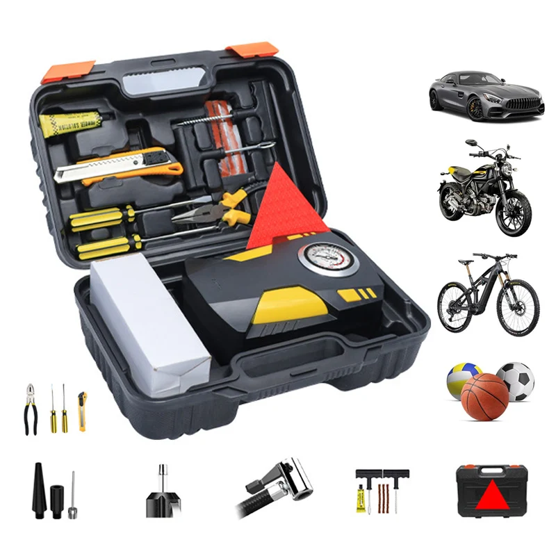 12 فولت سيارة مضخة هواء كهربائية منفاخ لإطارات السيارة ضاغط هواء محمول قابلة للشحن بالطاقة مضخة الإطارات مع 3 فوهات مع مصباح ليد