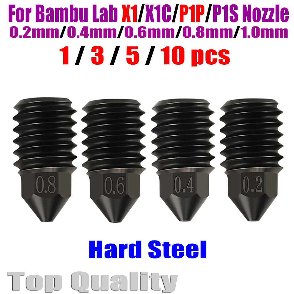 

Hardened Steel Nozzle 0.2 0.4 0.6 0.8 1.0mm For Bambu Lab P1P/p1s/ X1/x1c Nozzle For Bambulab Upgraded Hotend 3D Printer