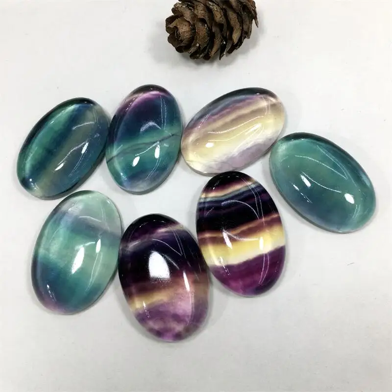 5pcs Natural Stones Rainbow Fluorite Ring Surface Crystal Carving Gemstones Crafts Polished Healing Reiki Gems Gifts