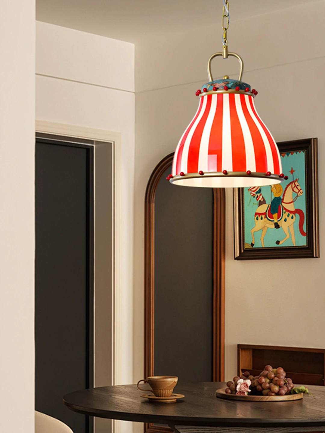 Nordic Red stripes circus glass Chandelier Retro  light for Children's bedroom dining room kitchen island entrance bar lamps