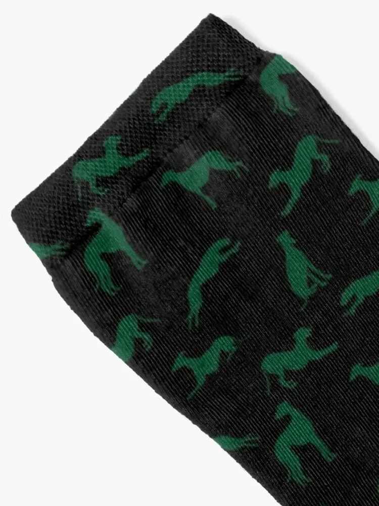 Greyhound Silhouettes - Green on Black Socks designer man FASHION Designer Man Socks Women's