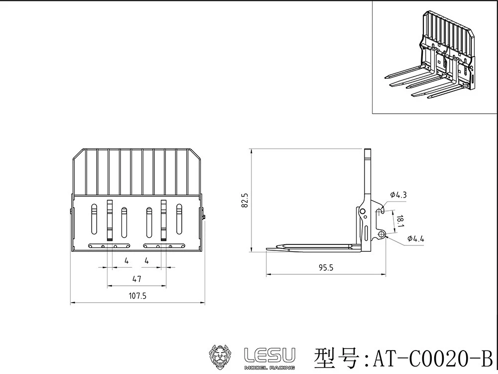1/14 LESU RC Metallgabel Unlackierte Bausätze für Ferngesteuerte Hydrauliklader AOUE MCL8 WA100 LKW-Modell Verbesserte Teile Spielzeug Geschenke – Detail 1