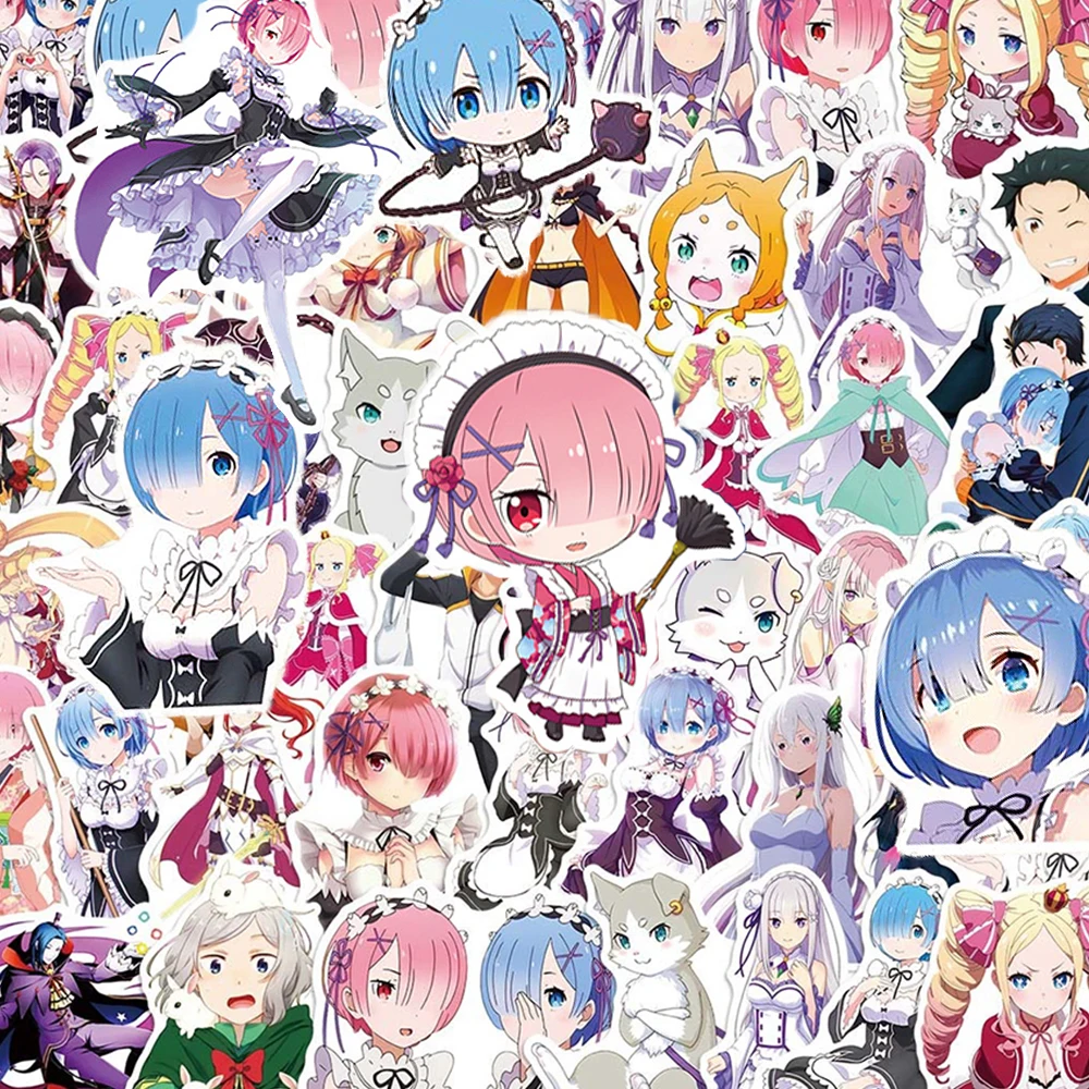 Autocollants de dessin animé Re:ZERO - Starting Life in Another World, 10/30/50 pièces, autocollants de dessin animé Kawaii, pour valise, téléphone, ordinateur portable, autocollant Rem mignon