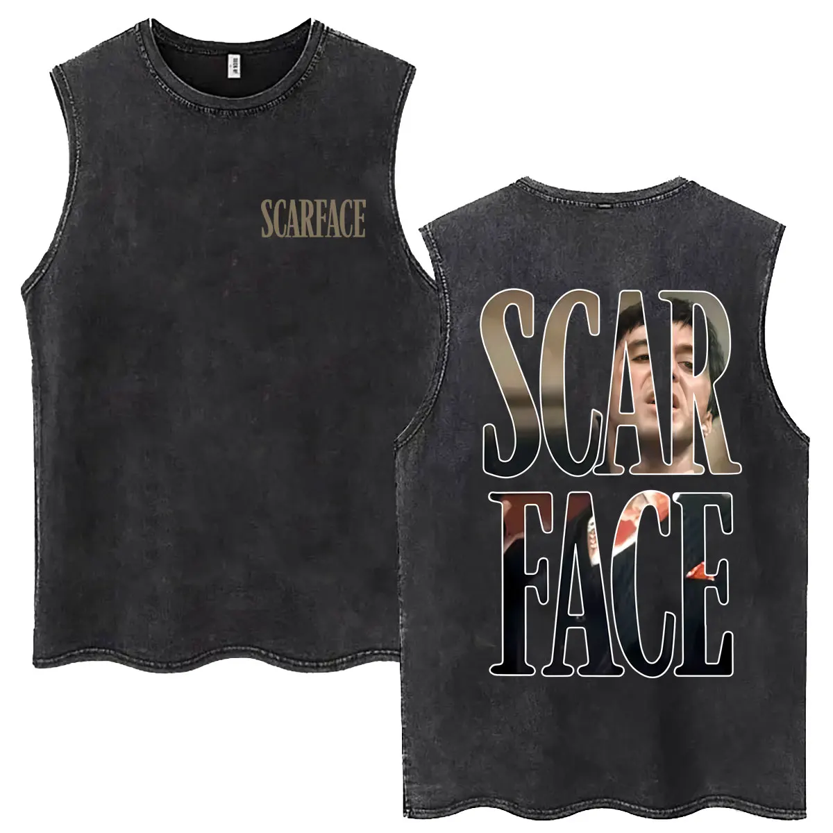 

Classic Gangsters Movie Scarface Vintage Washed Tank Tops Tony Montana Al Pacino Merch Sleeveless T-shirts Men Oversized T Shirt