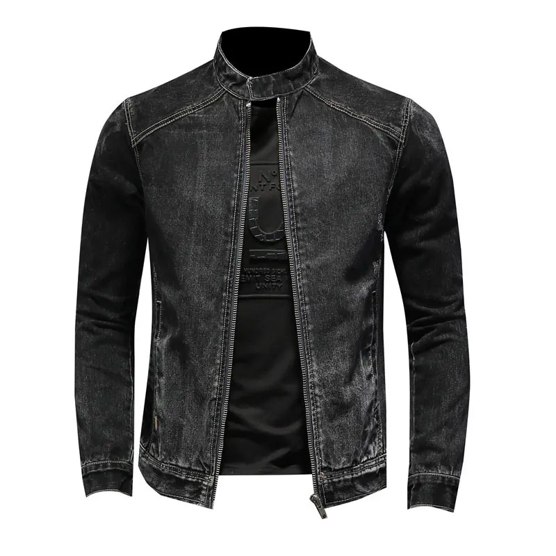 

Autumn Denim Jacket Men's Long Sleeve Top Zipper Retro Black Slim Fit Street Fashion Coat