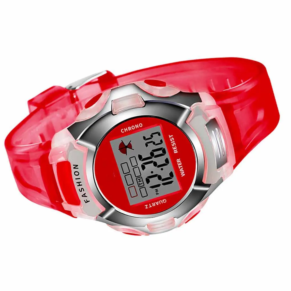 Orologio sportivo impermeabile luminoso per bambini Orologio elettronico per bambini con retroilluminazione a LED Cronometro esterno rosso Formato 12/24 ore