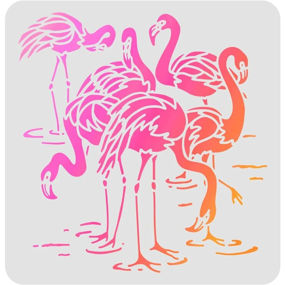 Flamingo Stencils Template 11.8x11.8 inch Plastic 6 Flamingo Drawing Painting Stencils Square Flamingo Reusable Stencils