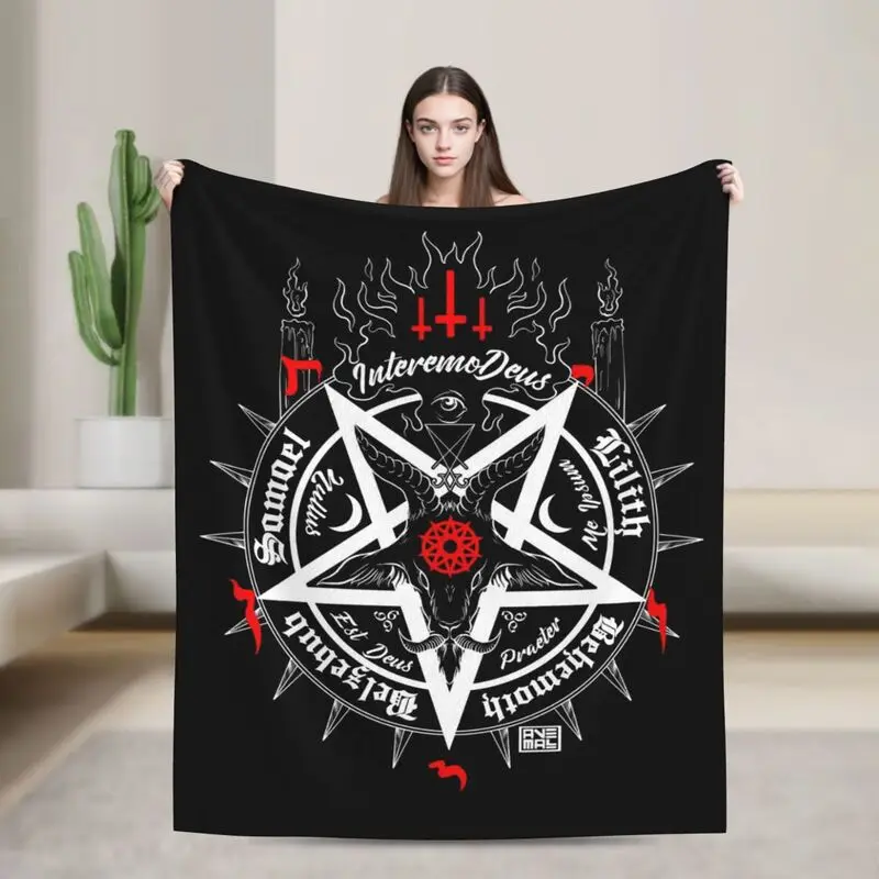 Black Satan Skull Dead Goat Head Flannel Fleece Blanket Lightweight Blanket Soft Warm Cozy Fuzzy Throw Blanket for Bed Sofa